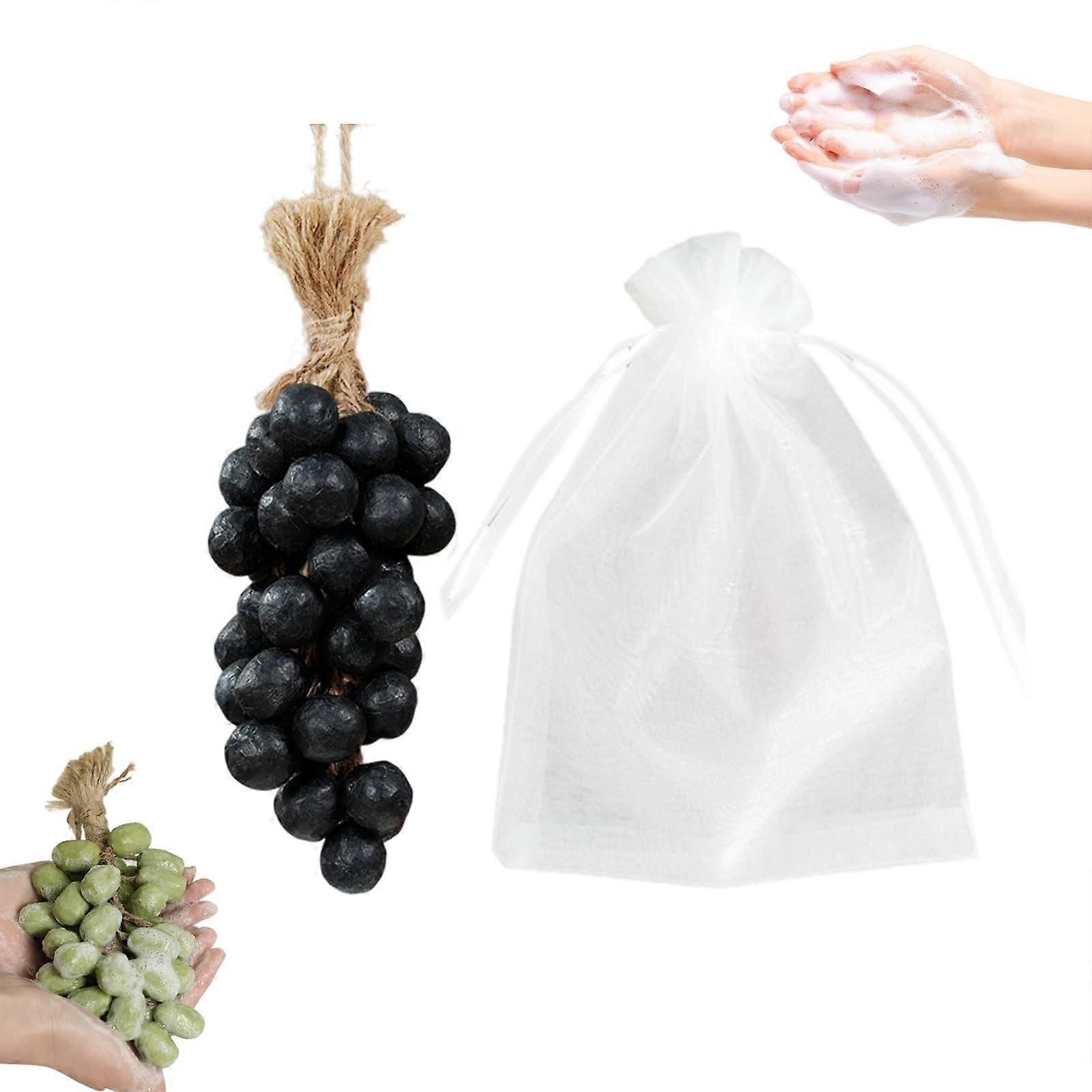 Black Handmade Grape Soap on a Rope with Realistic Cluster Design, Cold Process, 40 Pcs Bag