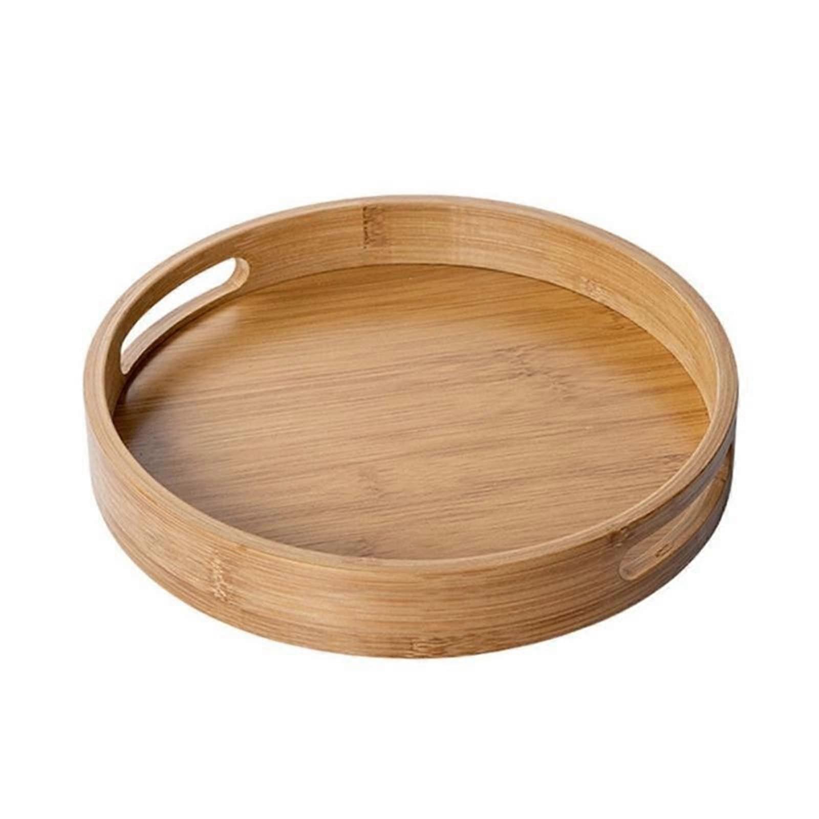 Large Round Wooden Serving Tray for Tea Coffee Snacks, Durable Multipurpose Platter 40x5cm