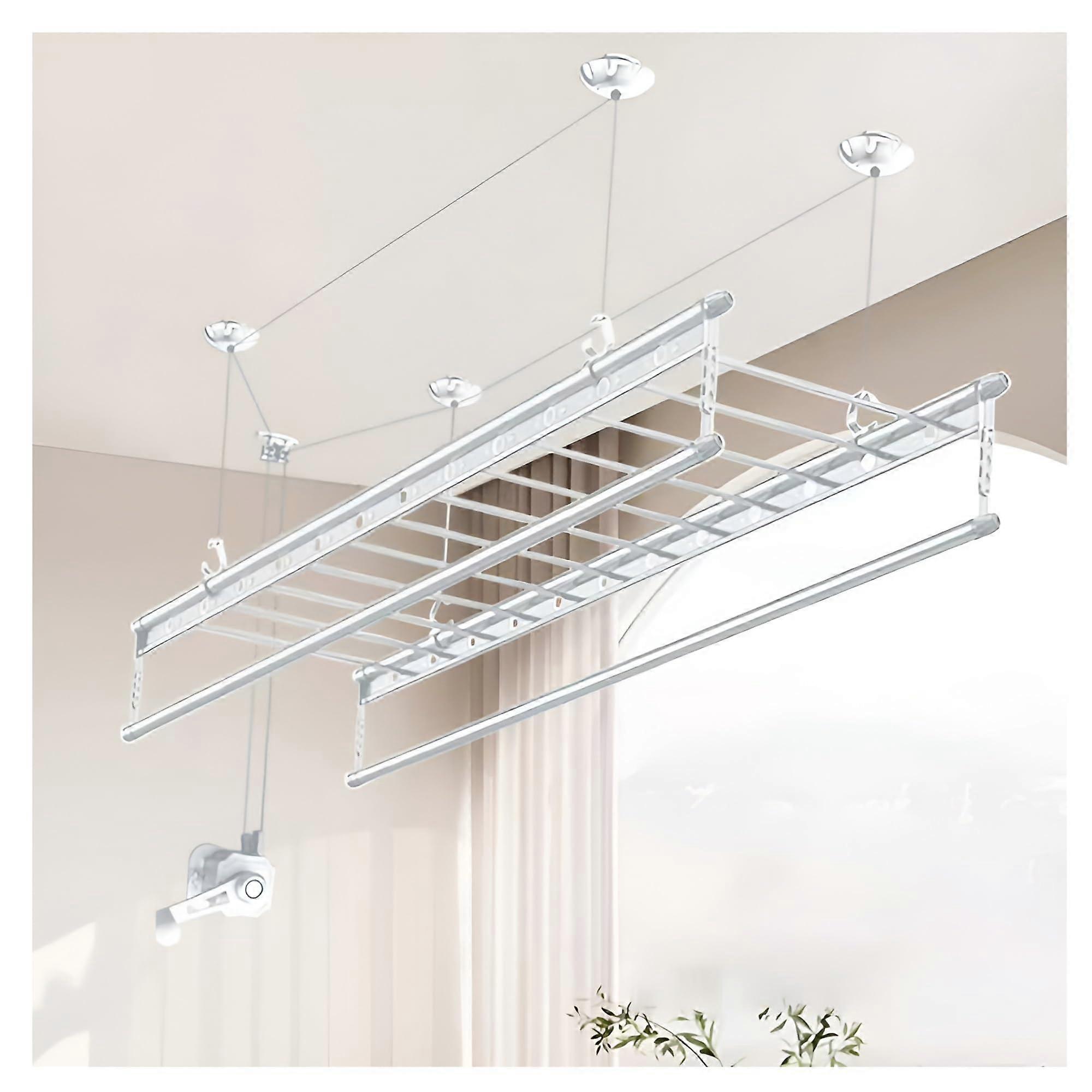 Ceiling Clothes Drying Rack, SpaceSaving 4Bar Adjustable Height Pulley Airer for Small Homes 150cm Silver