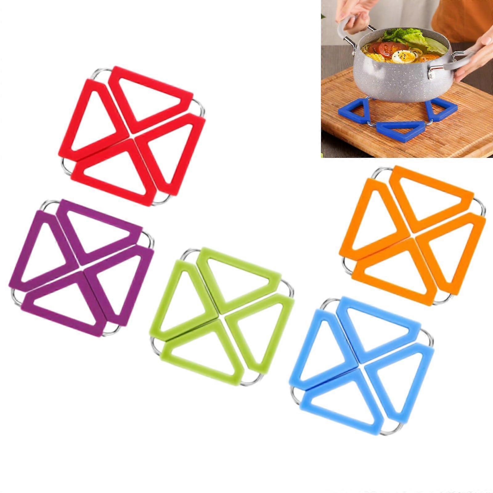 Silicone Trivet Mat 5 Pack Heat Resistant NonSlip Foldable Square Pot Holders MultiColor Kitchen Set