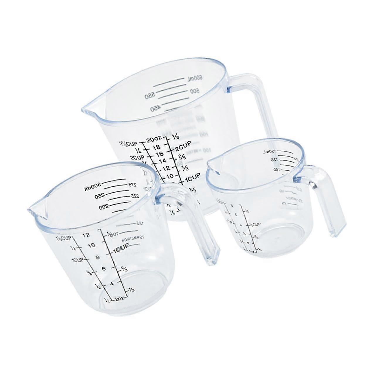 3pcs Transparent Plastic Measuring Cups with EasyRead Scale for Kitchen Baking and Cooking