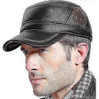 Winter Mens Leather Cap with Earflap Military Cadet Army Flat Top-aqtp