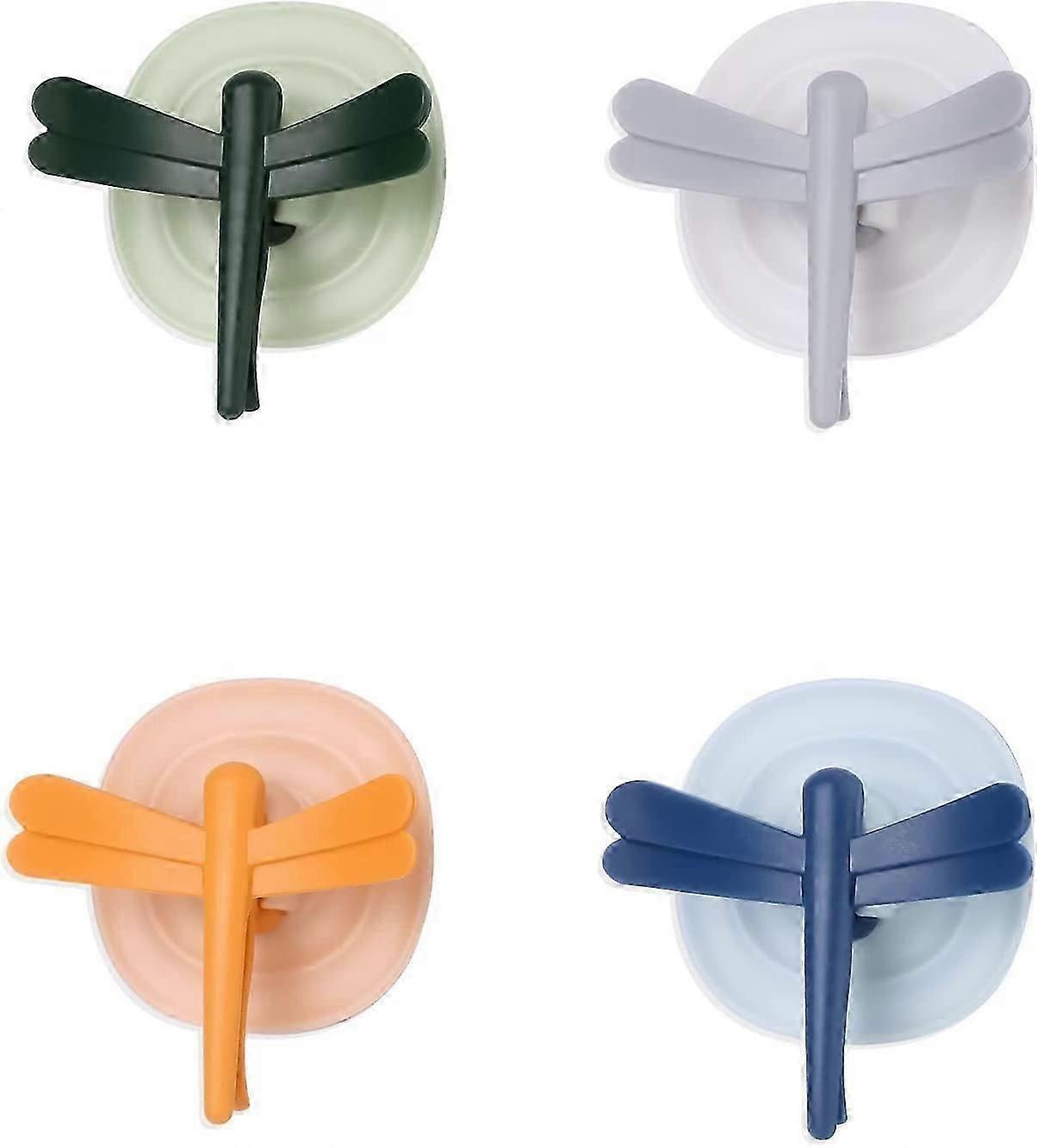 4-Pack Reusable Wall Hooks with Dragonfly Design