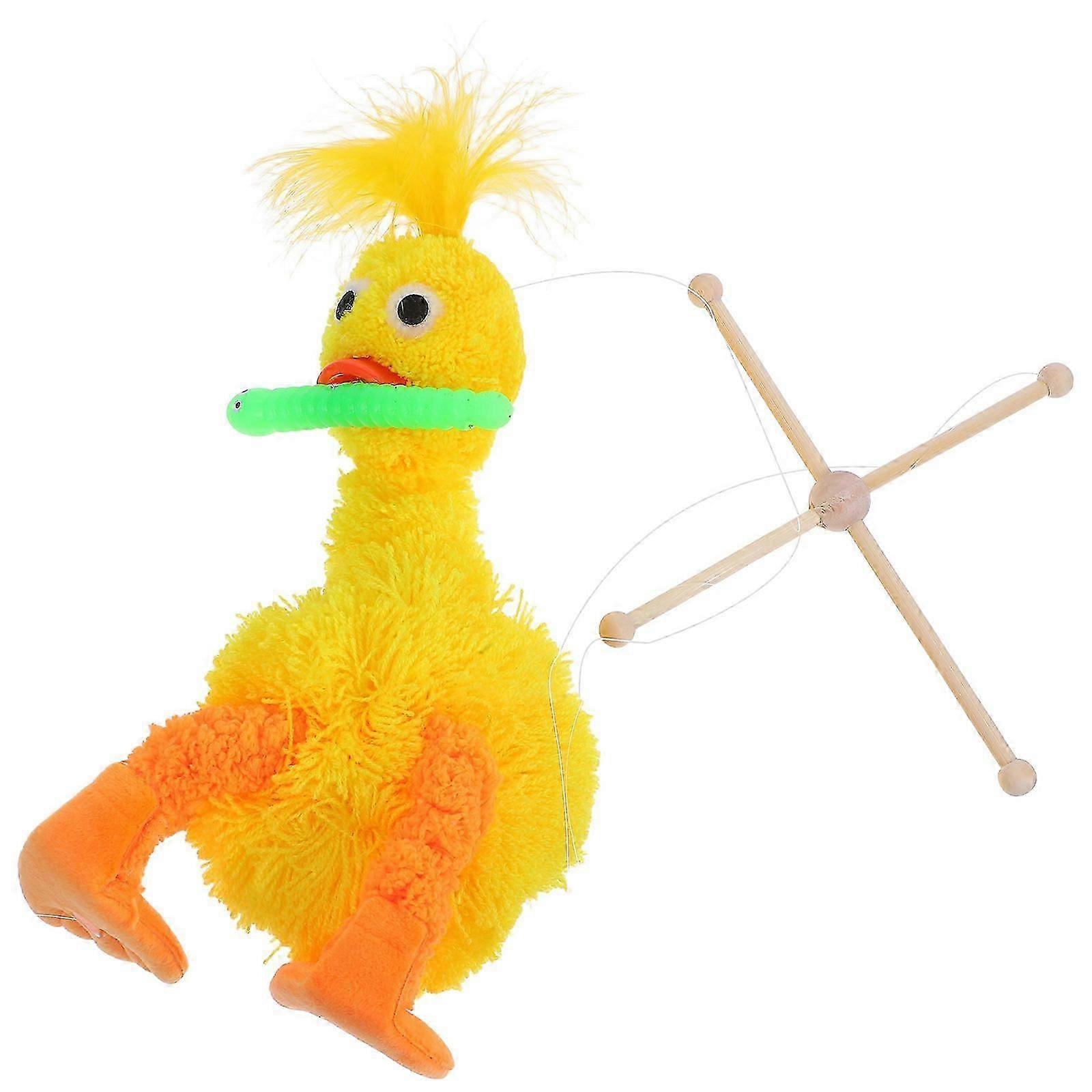 Soft Pull String Duck Puppet Plush for Performances and Play Yellow