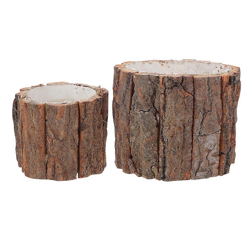 Tree Bark Container for Flower 2Pcs Rustic Wooden Planter