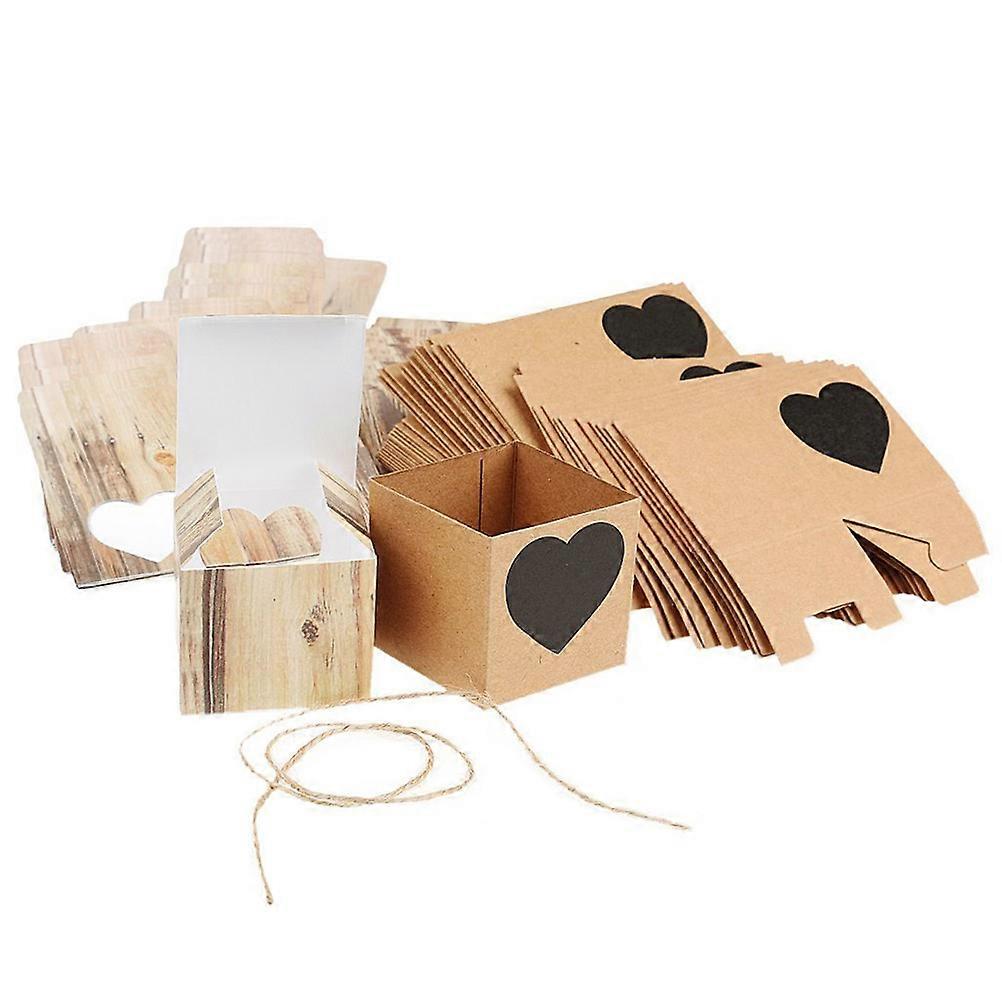 Heart Printed Kraft Gift Boxes for Wedding Candy 50Pcs Rustic Pack