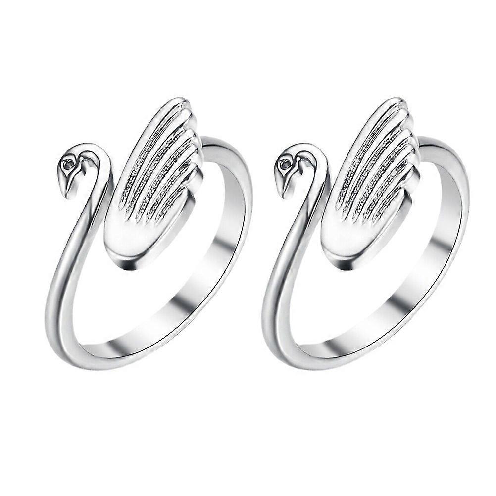 Durable Swan Knitting Loop Ring for Crochet 2Pcs Adjustable Silver