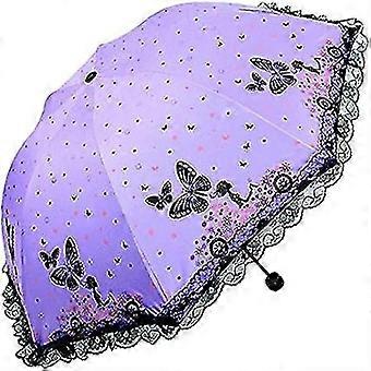 Mini Sun Umbrella - Purple Butterfly Lace, Portable, UV Resistant, Windproof & Rainproof, Perfect for All Weather