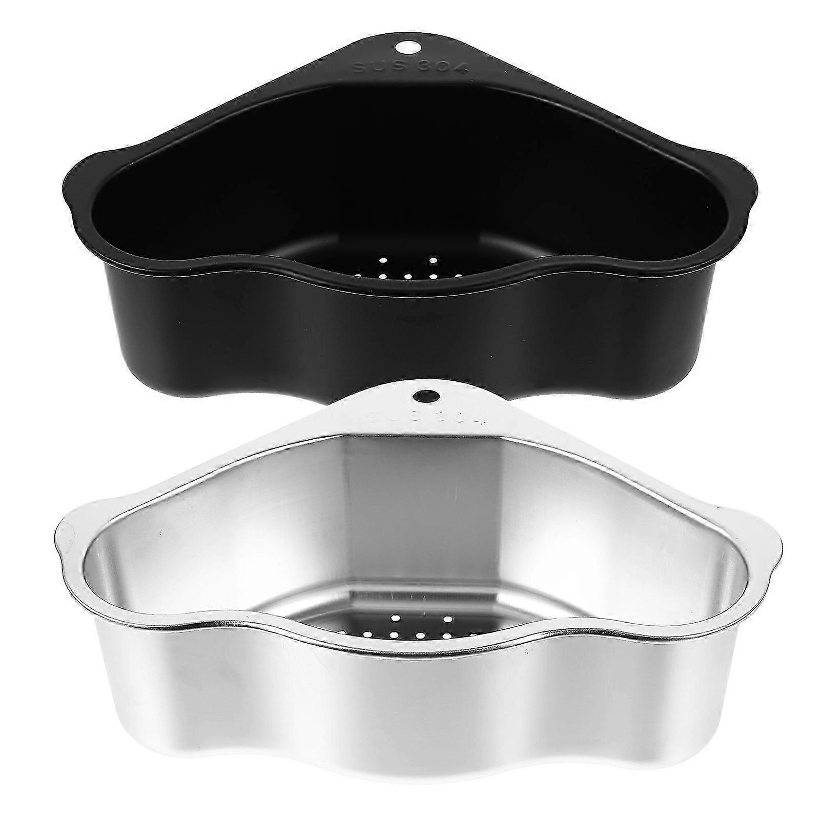 2pcs Kitchen Draining Basket Stainless Steel Storage Rack Triangular Basket