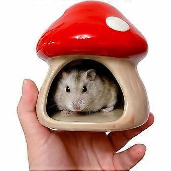 Adorable Ceramic Mushroom Hideout - Cozy Retreat for Small Pets, Safe & Durable Habitat, Perfect for Hamsters, Squirrels, Hedgehogs, and Chinchillas, 