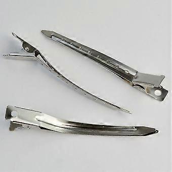 12 Packs Duck Bill Clips, 3.5 Inches Rustproof Metal Alligator Curl Clips With Holes For Hair Styling, Hair Coloring, Silver