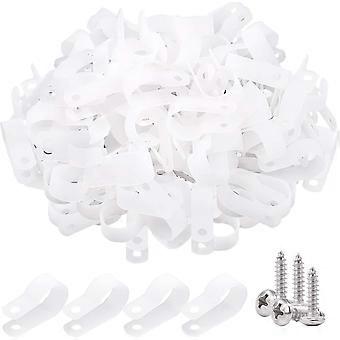 120 stks 5/8 inch witte nylon schroefmontage R-type kabelklem draadklem met 120 stks schroeven voor draad, kabel, conduit en kabelgeleiderset wit