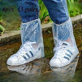 Transparent Disposable Waterproof Shoe Covers, 3 Pairs (6 Pack) Sand-Proof Foot Protectors for Outdoor Cleaning and Rainy Days