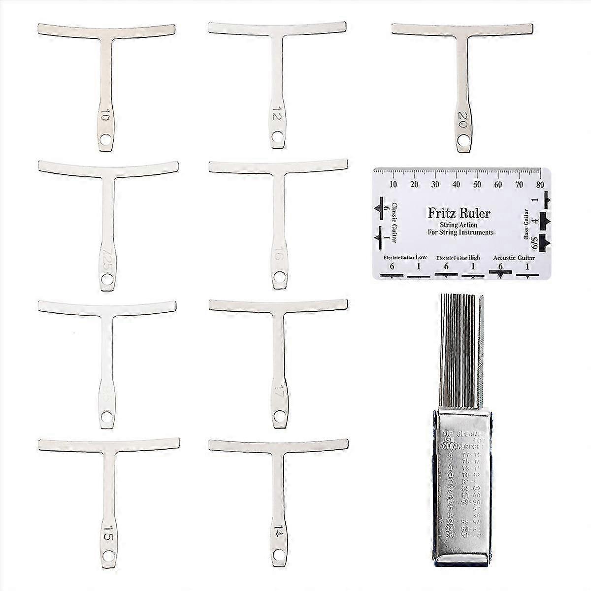 9Pcs Understring Radius Gauge + String Action Ruler Gauge Tool + Guitar Bridge Saddle Nut Files Set