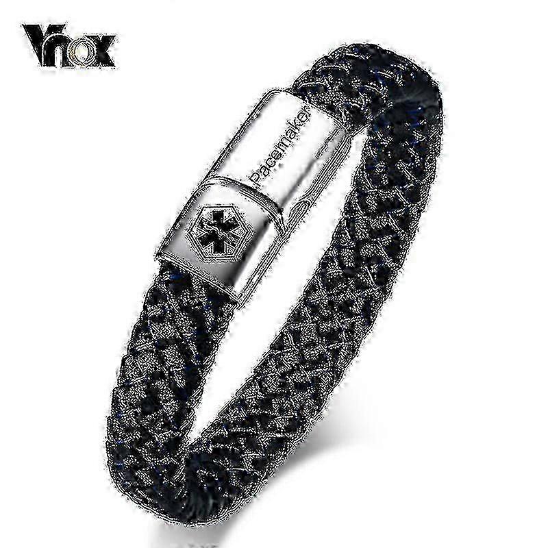 Bracelet d'identification médicale pour homme, bracelet jonc en cuir tressé, pour le diabète, la BPCO et la maladie d'Alzheimer_Dbenz