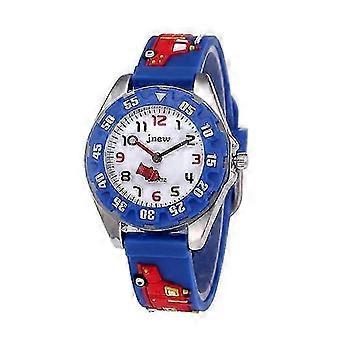 Boys & Girls Blue 3D Cartoon Fire Truck Quartz Watch, Silicone Rubber Band Wristwatch, Perfect Student Time Clock