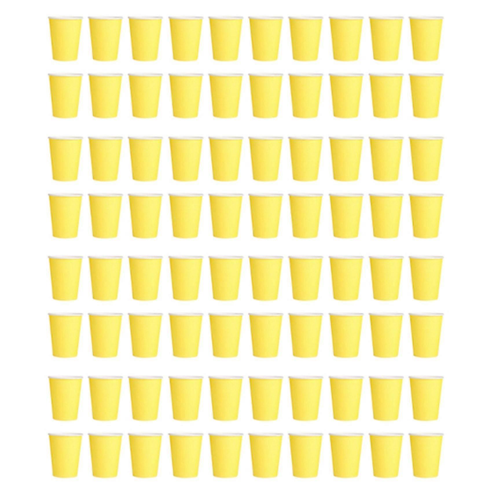 80 Paper Cups (9oz) - Plain Solid Colours Birthday Party Tableware Catering(Yellow)