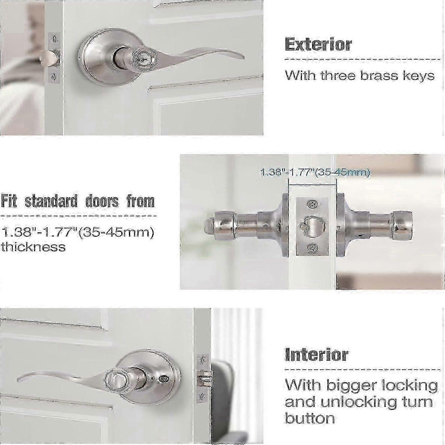Solid Brass Lock Lever Set Satin Nickel