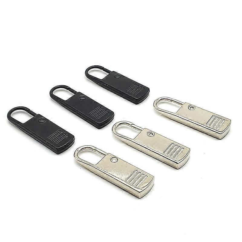 Zipper Pull-Tab Replacement,  Zipper Pull Metal Tabs Zipper Head Handle Replacement Zip Pull for Cloth Suitcase Backpack Jacket(12pcs, silver+black)