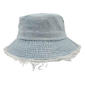Distressed Frayed Denim Bucket Hat, Retro Faded Cotton Sun Hat for Men and Women, Spring Summer Outdoor Fashion