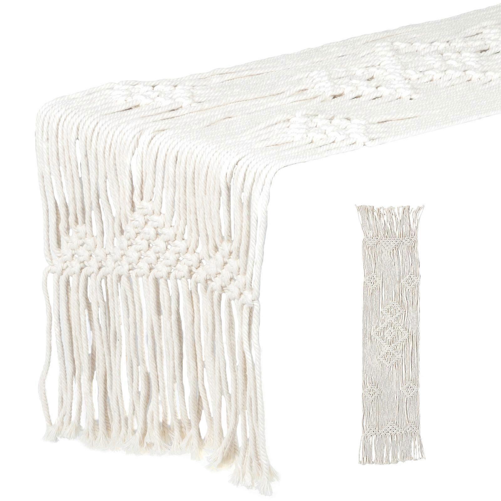 Beige Macrame Table Runner for Dining Table Decoration with Tassels
