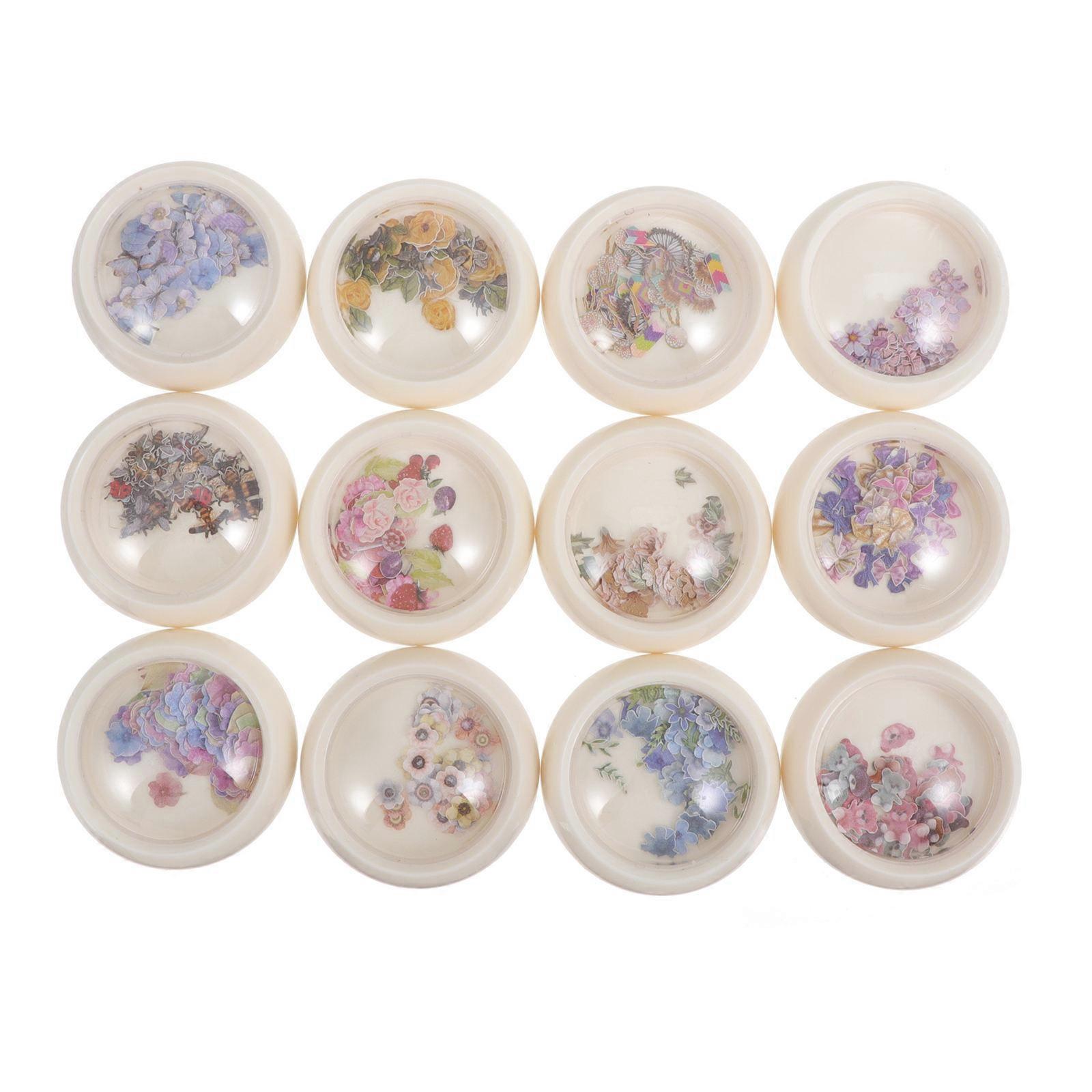 Flowers Nail Flake Wood for Manicure 12 Boxes Random Pattern