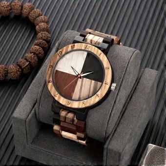 Men's Wooden Quartz Watch, Handmade Minimalist Casual Wristwatch, Colorful Natural Grain Dial Analog Timepiece