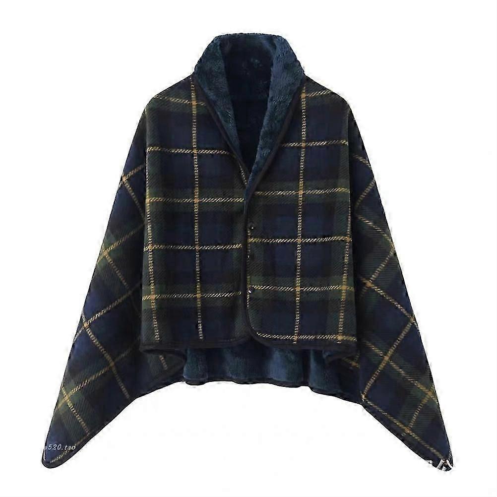 Double-Layer Plaid Fleece Wearable Blanket