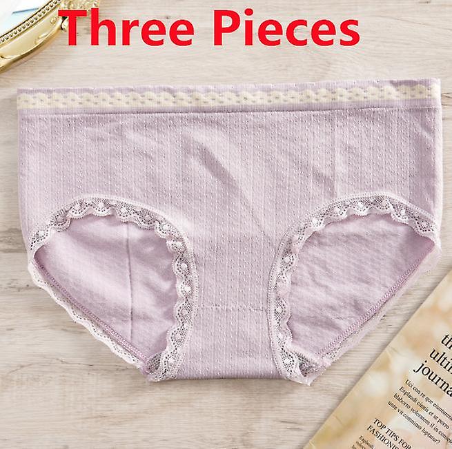 Fashion Hot Sale Ladies Seamless Mid Waist Graphene Crotch High Elastic Breathable Solid Color Briefs Three Pieces