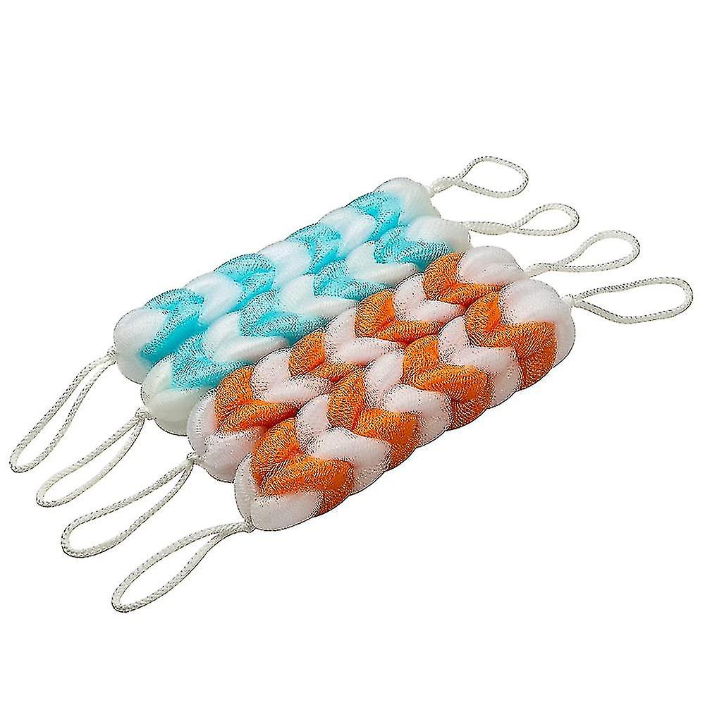 Mesh Loofah Back Scrubber,long Stretch Back Sponge,pack Of 4 (2 Blue+2 Orange)