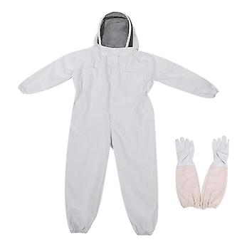 Professional Cotton Full Body Beekeeping Suit w/ Veil Hood + Long Gloves L