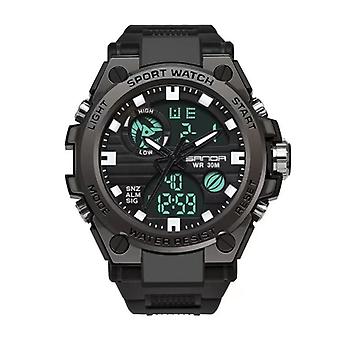 Homens Relógio Eletrônico Quartzo Movimento Dual Display Digital Sports Watch com Luz Luminosa Data para Estudante Preto