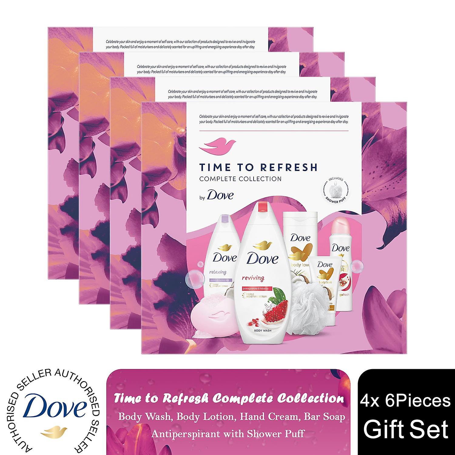 Dove Time to Refresh Complete Collection Gift Set for Her with Shower Puff, 4pk