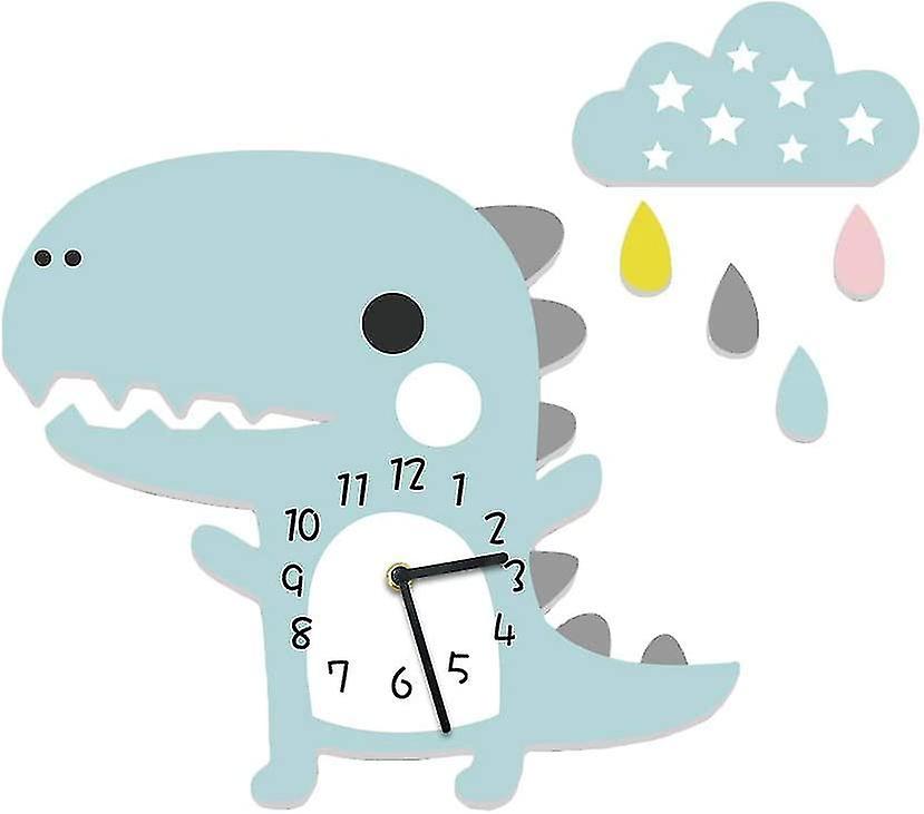 Kids Wall Clock Dinosaur With Clouds Ticking Noise Free Clock Silent Clock Blue Boy Wall Clock