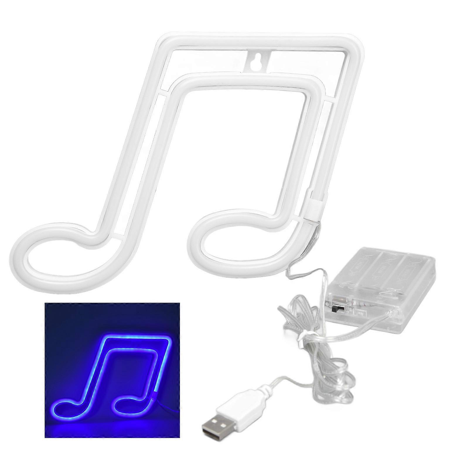 Blue LED Neon Music Note Wall Light for Parties - USB & Battery Powered