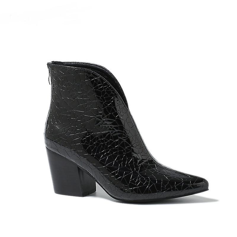 المرأة أحذية الكاحل الخامس انقطاع وأشار اصبع القدم الغربية الجوارب مكتنزة كعب سستة تشيلسي الأحذية السوداء