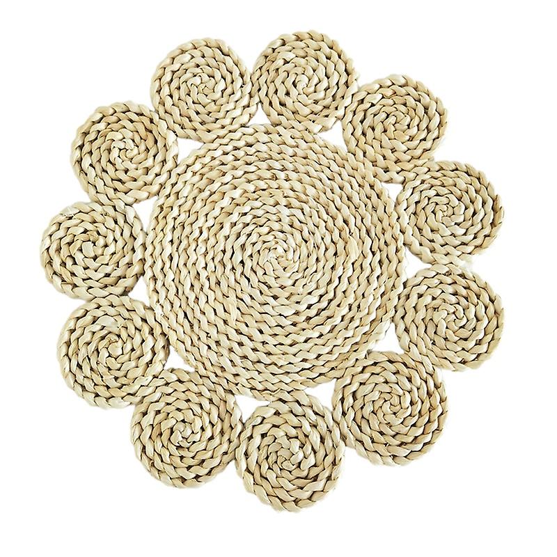 ZHOUBA Cup Coaster Flower-shaped Hear Resistant Straw Handmade Woven Exquisite Table Cup Mats D