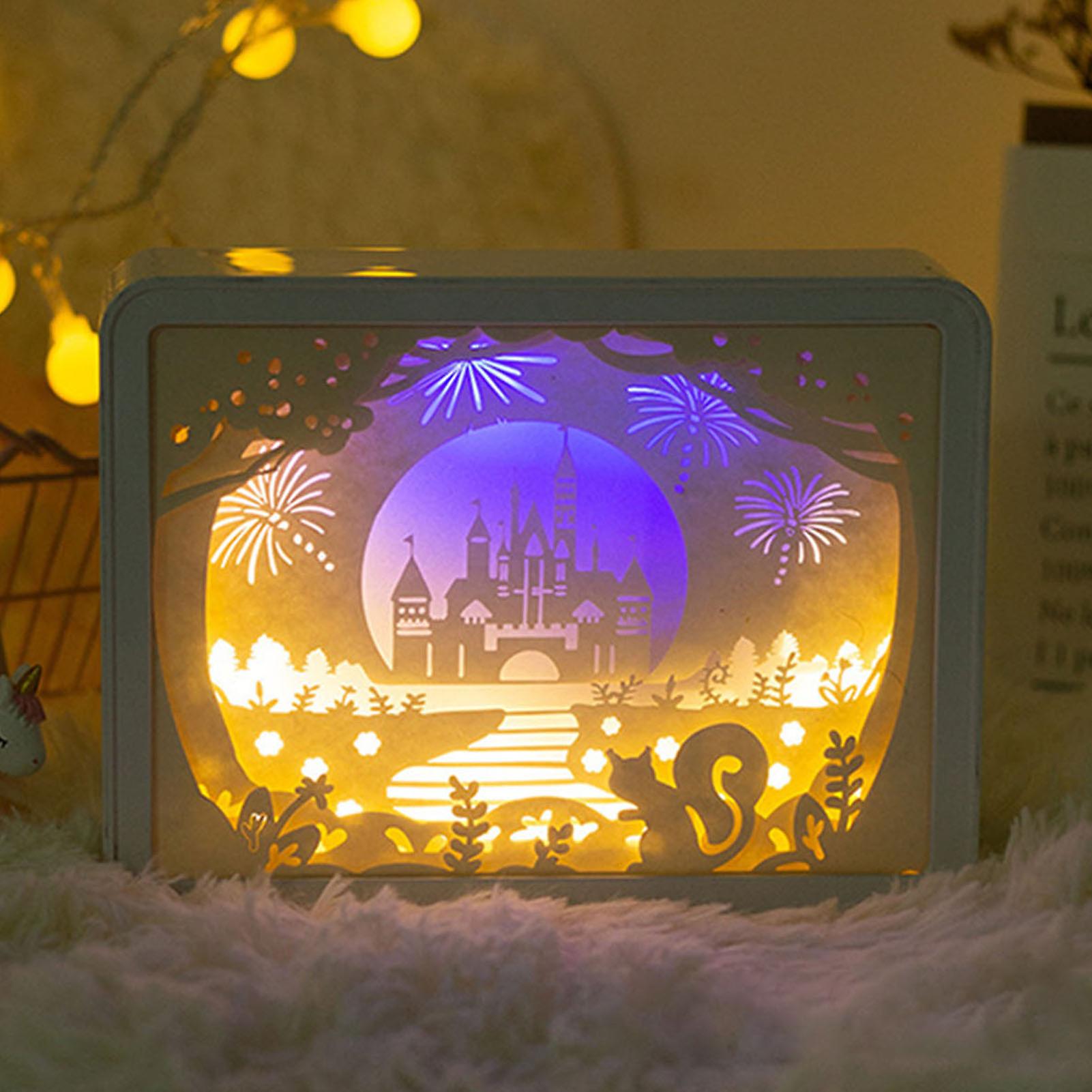 Papercut Light Box Soft Warm Light Romantic USB Battery Powered 3D Paper Carving Lamp for Bedroom Office Party Type 6 (Manual Switch) 