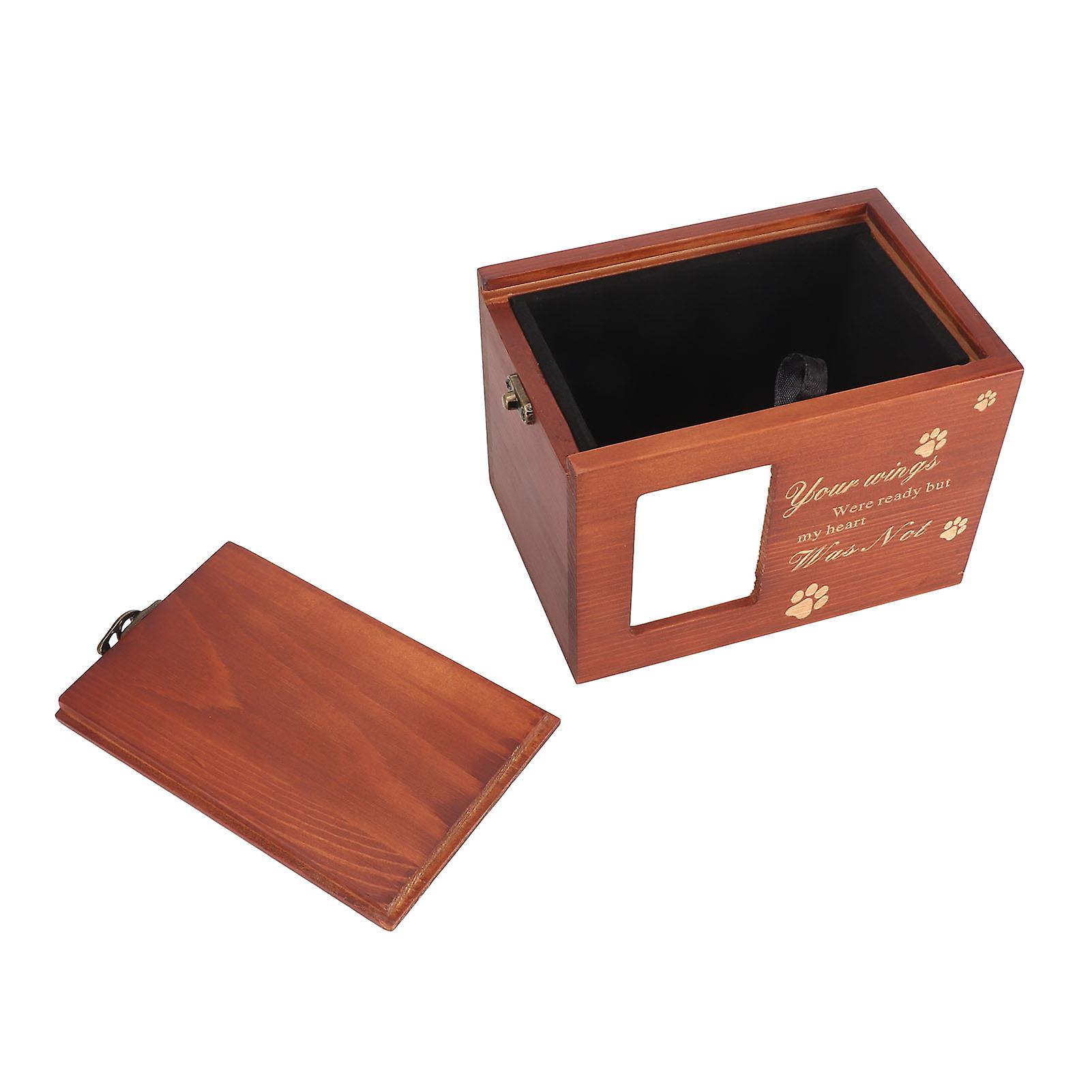 Pet Wood Urn Box with Photo Frame Memorial Wooden Pet Ashes Casket with Carved Paw Pattern and Text for Dog Cat
