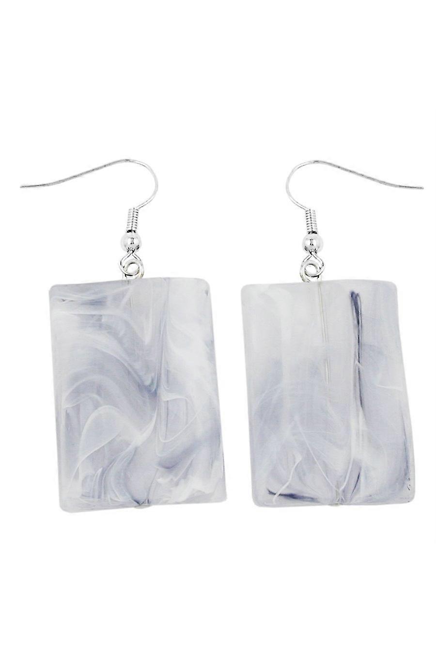 Hook Earrings Grinded Rectangle White Grey Marbled - Gl03191