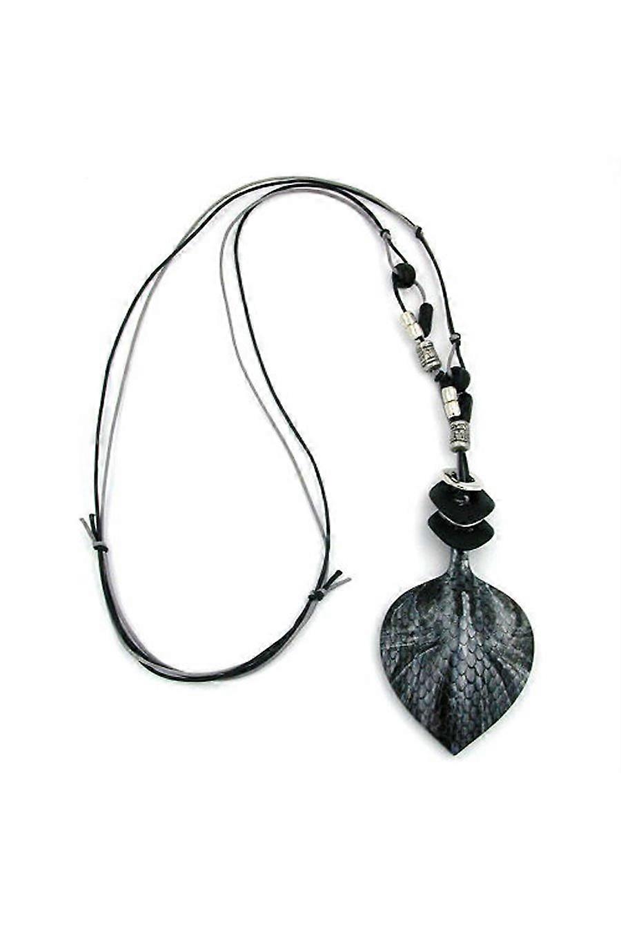 Necklace Scaled Leaf Black-grey 95cm - Gl02676