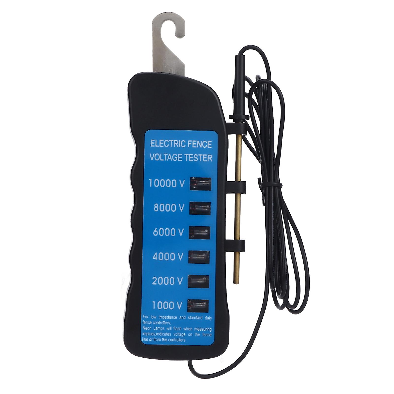 Electric Fence Tester, 10000V Voltmeter, Waterproof Portable Tool with 6 Lights for Farm