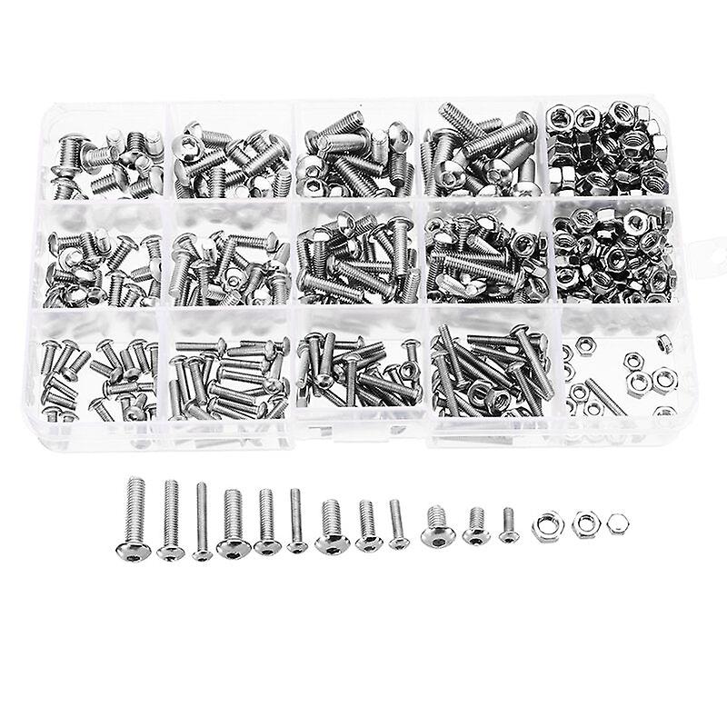 440Pcs M3/m4/m5 Stainless Steel Button Head Hex Socket Cap Screws Bolts Nuts Assortment Kit