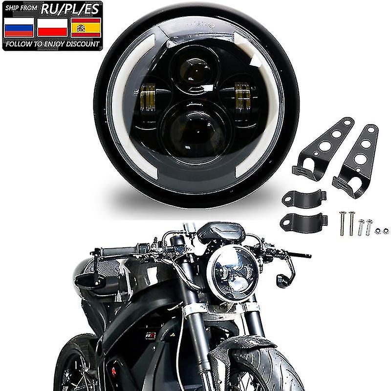 Universal 7.5 Inch Led Retro Bucket Motorcycle Modified Headlight Hi/lo Beam Drl And Matte Black Headlight Housing With Bracket