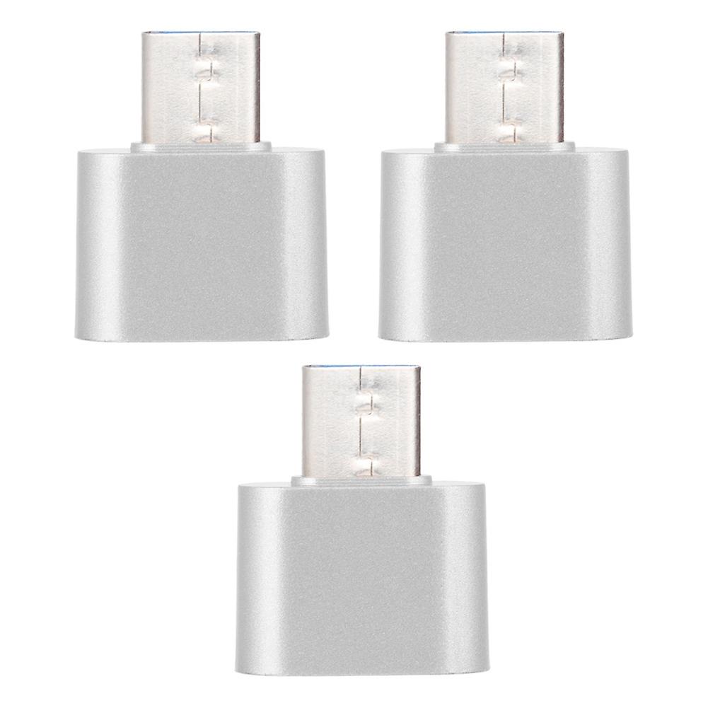 3PCS Portable Mini metal USB3.0 to type-c OTG Connector Adapter (Silver)