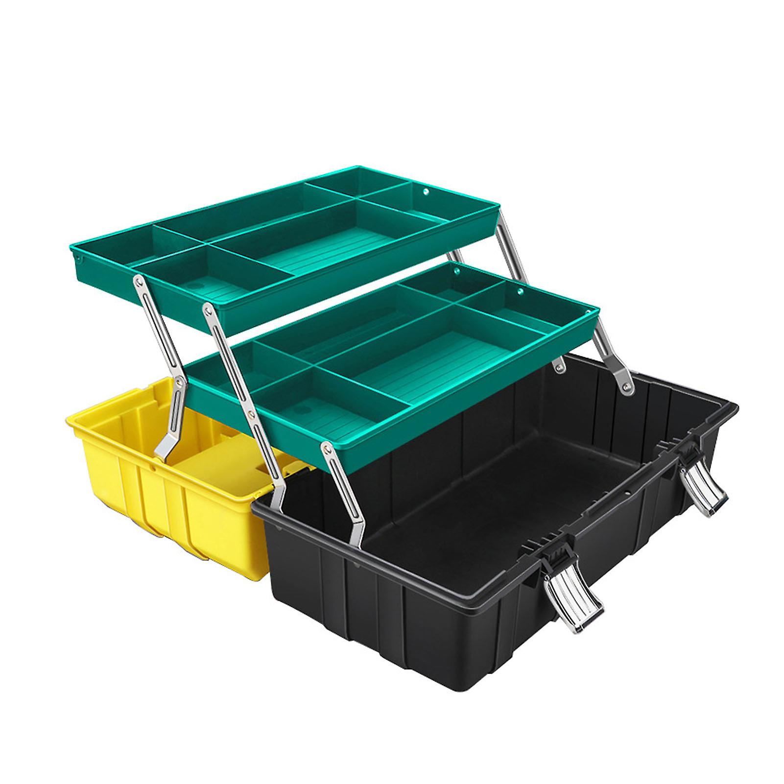 Folding Storage Toolbox PP and Metal 3 Layers Multifunctional Tool Chest Organizer