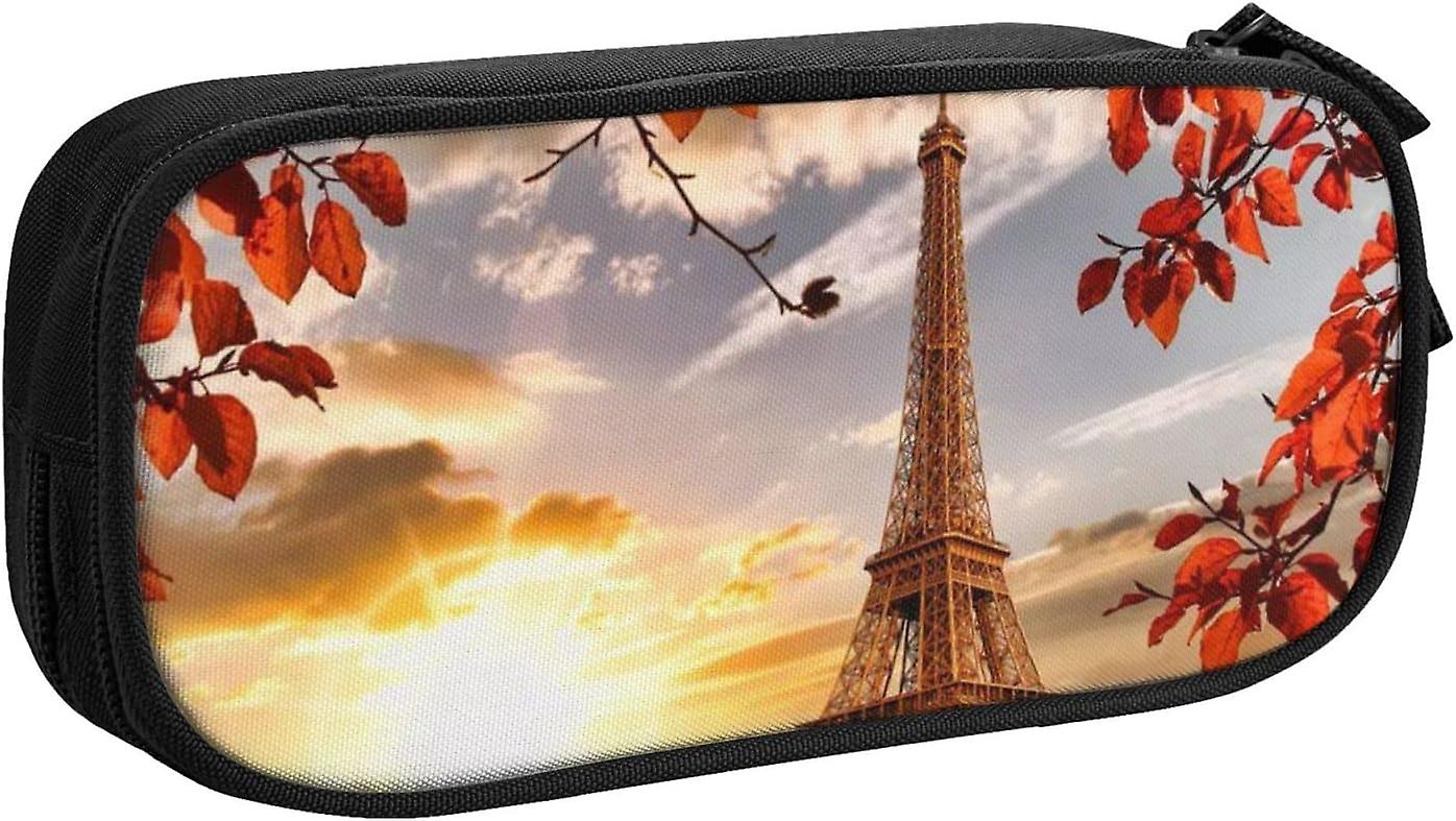 BDB1415 3D Pizza Pepperoni Printed Double-Layer Stationery Pencil Pouch with Zipper, Large-Capacity Storage Bag, Portable Stationery Case