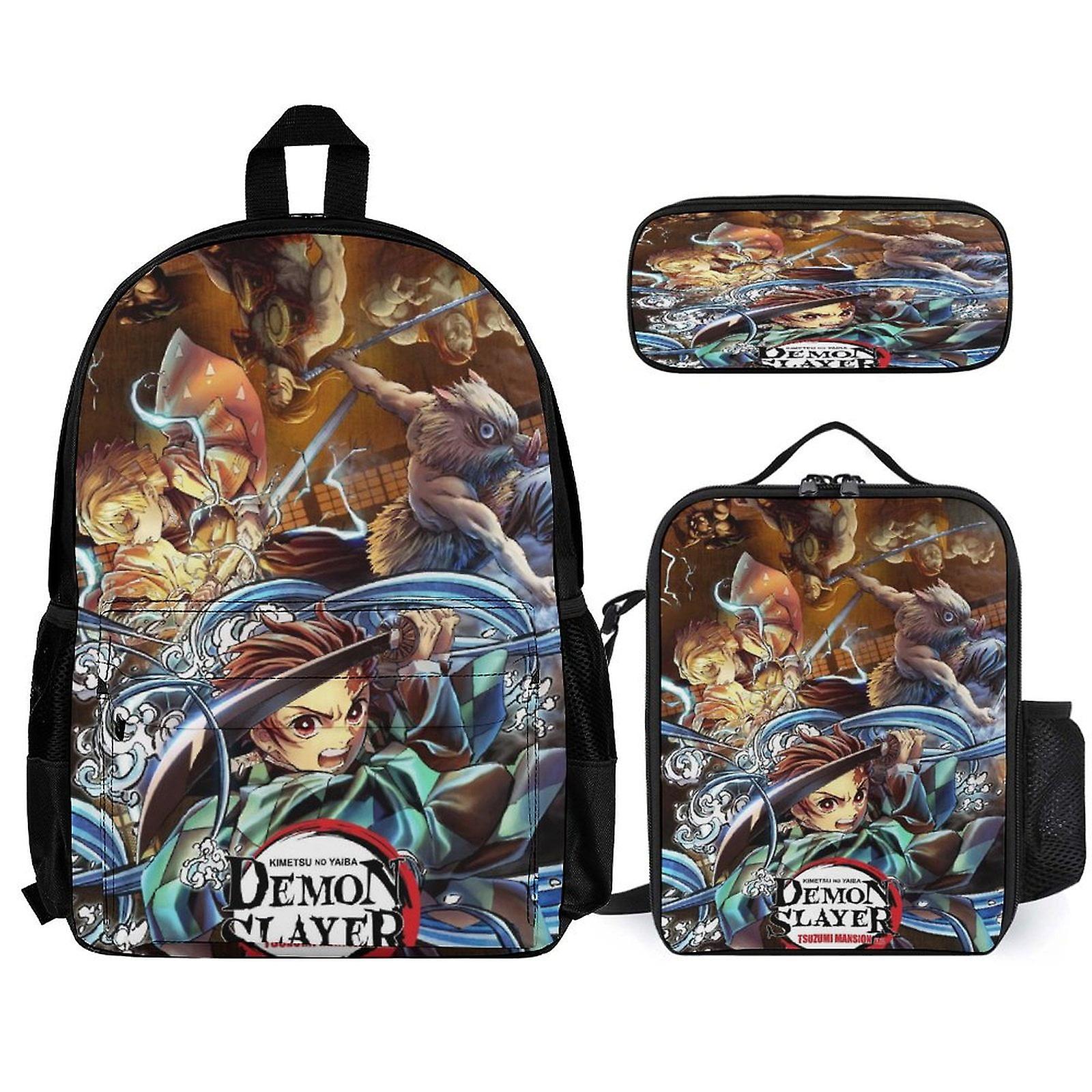 Demon Slayer Backpack 3 Piece Set Laptop Backpack with Pencil Case Lunch Bag Combination