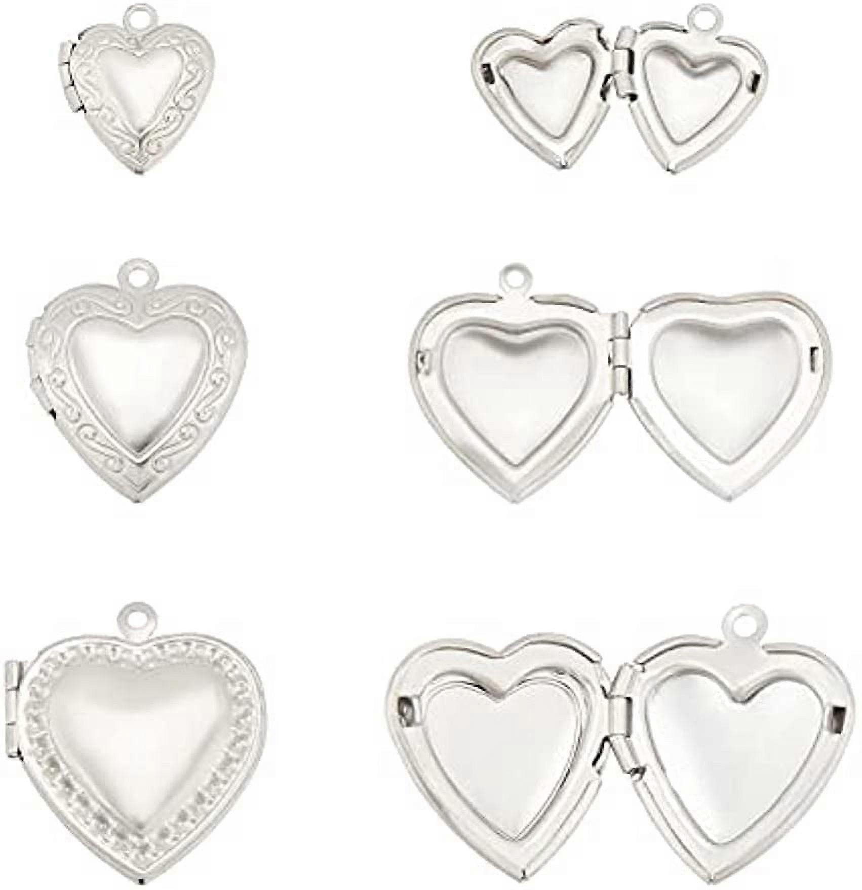 18pcs 3 Sizes Heart Photo Frame Locket Pendants Stainless Steel Openable Locket Pendants Hypoallergenic Locket Charms