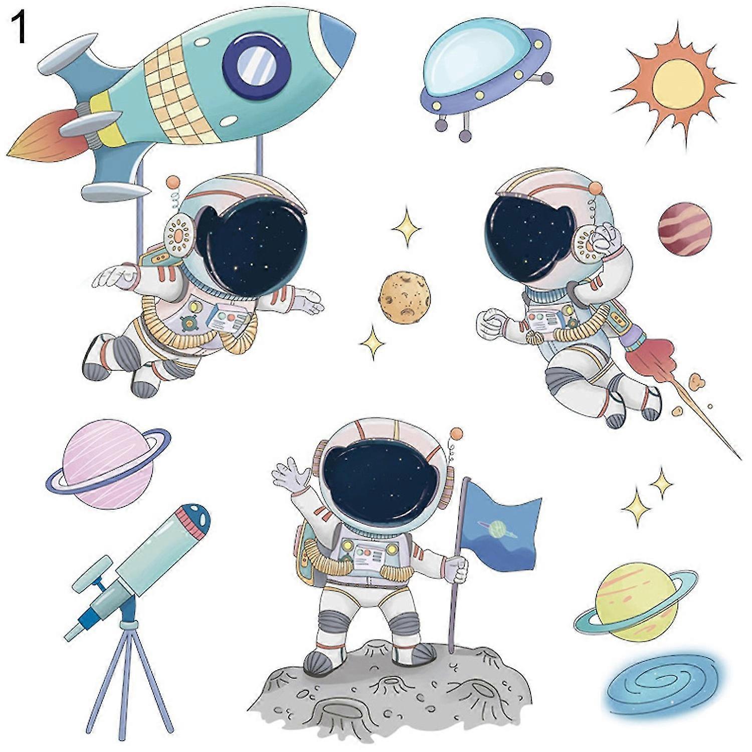 Set Spaceman Pattern Wall Stickers Fadeless Pvc High Durability Background Sticker For Bedroom A
